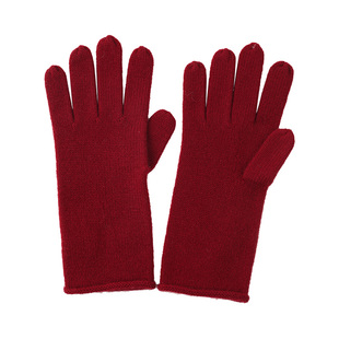 纯山羊绒卷边手套女秋冬季分指五指针织纯色保暖防寒可触屏送礼盒