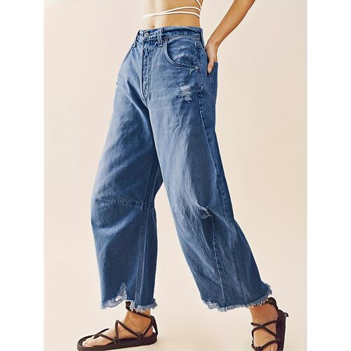 A 93337 Distressed Hem Harem Jeans 破洞哈伦牛仔裤 跨境代发