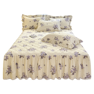 公主风纯棉夹棉床裙单件全棉床罩款床单床盖带裙边床围裙花边床套