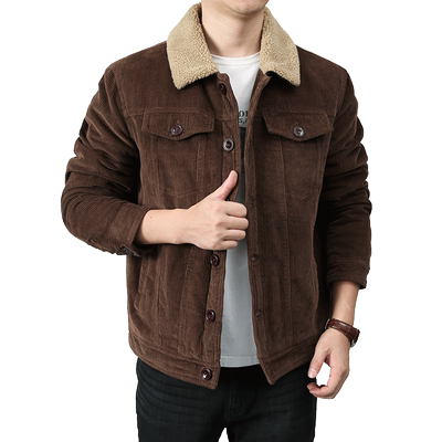灯芯绒棉服男加绒加厚翻领棉衣