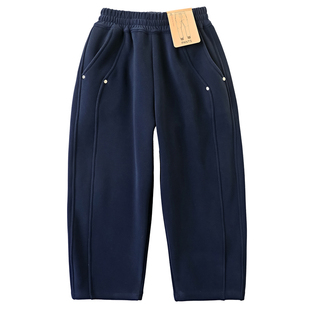 男童加绒裤子秋冬2025新款儿童加厚防风镰刀裤中大童一体绒运动裤