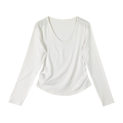 早秋V领长袖打底衫女针织内搭t恤