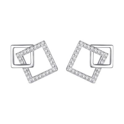 999纯银几何方形耳钉小众设计感