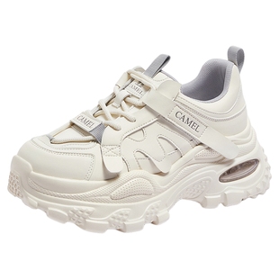 骆驼女鞋女2026春季新款厚底增高米色老爹鞋百搭休闲运动鞋女款