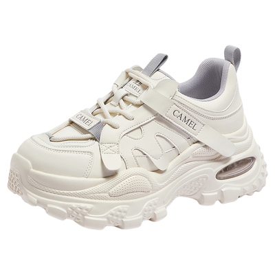 骆驼女鞋女2025秋季新款厚底增高米色老爹鞋百搭休闲运动鞋女款