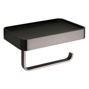 枪灰全铜纸巾架 轻奢防指纹牛皮手纸架卷纸杆 马桶边放手机置物架