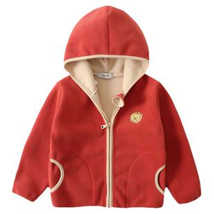 男童摇粒绒外套春秋女童加绒上衣宝宝卫衣连帽秋装儿童加厚拉链衫
