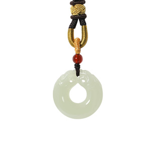 保真天然和田玉貔貅吊坠玉雕平安扣挂坠足金999转运珠圆环玉佩