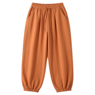 欧货2025新款小个子加绒灯笼裤女洋气百搭宽松九分抽绳束脚卫裤子