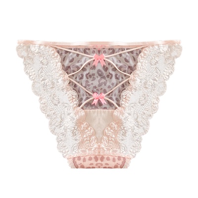 性感豹纹镂空高开叉网纱内裤