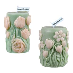 绽放花柱低温蜡烛硅胶模具diy玫瑰花婚庆伴手礼香薰扩香石摆件磨