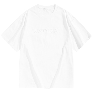 【重磅】太平鸟男装立体印花T恤夏新宽松纯白t圆领情侣短袖体恤