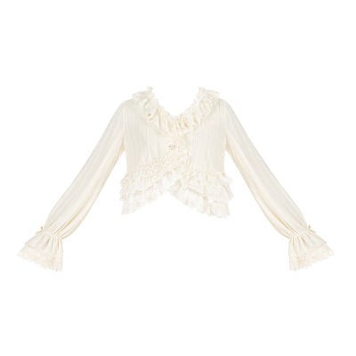 【花期】withpuji原创设计蕾丝花边点缀薄款针织开衫双色春lolita