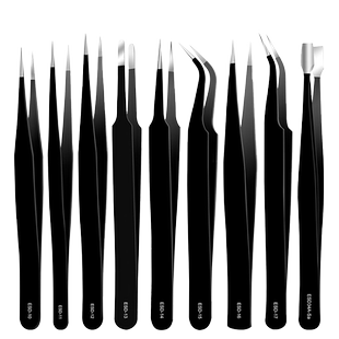 高精密黑头夹镊子不锈钢工具维修套装工业用镊子拔毛用假睫毛嫁接