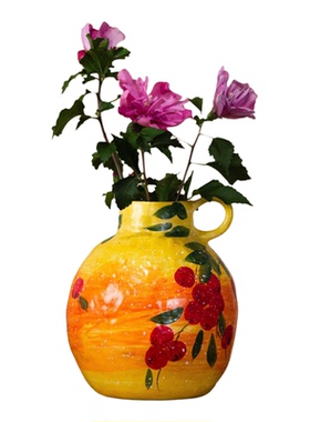 103景德镇新中式柿子纹手绘花瓶摆件玄关博古架客厅事事如意摆件