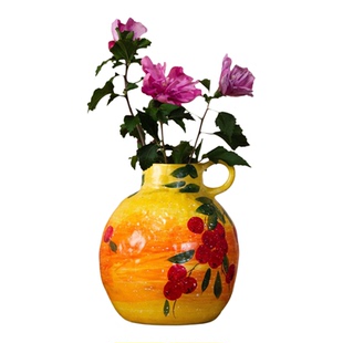 103景德镇新中式柿子纹手绘花瓶摆件玄关博古架客厅事事如意摆件