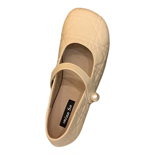 法式小香风内增高玛丽珍鞋女2026春季新款黑色菱格纹浅口气质单鞋