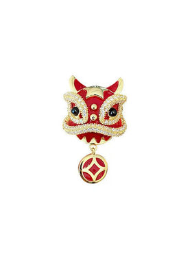 新年国潮醒狮红色胸针百搭胸花