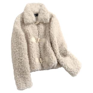 纯色宽松牛角扣圈圈绒毛翻领冬季新款长袖百搭休闲女厚实外套N332