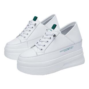 8CM内增高女鞋真皮爆款百搭小白鞋33码小个子两穿厚底轻便松糕鞋