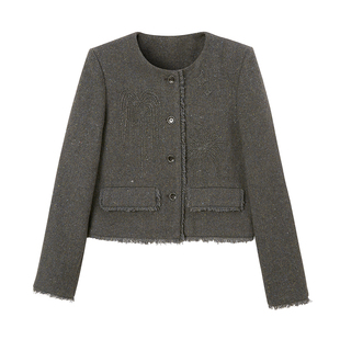 DIDDI MODA珠绣烟花小香风短款外套女松弛感百搭秋冬上衣2025新款