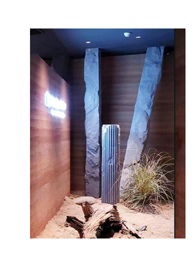 灰色水泥仿真石柱子条石长凳展厅摆件石头摆台苔藓圆柱道具定做