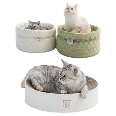 BM折叠不沾毛圆形绗缝篮子猫抓板