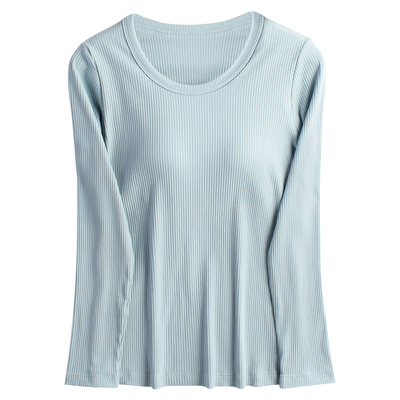 带胸垫长袖t恤罗纹女睡衣家居服