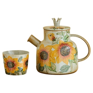 陶美集手绘向日葵釉下彩开水凉水壶家用大容量景德镇陶瓷茶壶套装