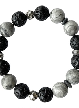 S925纯银陨石黑色火山石手链手串