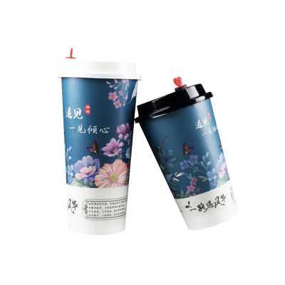 装杯子一次性加厚纸杯带盖奶茶杯