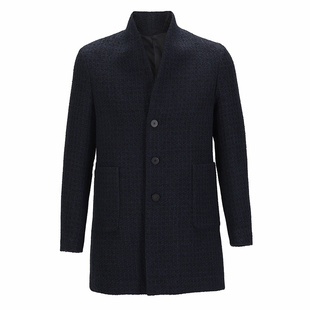 callisto卡利斯特男士无领面新式青果领风衣大衣混色编织毛呢大衣