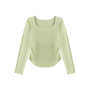 方领磨毛加绒修身可外穿2025新款冬内搭长袖T恤加厚打底衫女上衣