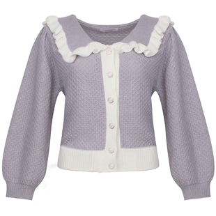 Nice Claup日系甜美可爱复古软糯娃娃领花边针织衫148837060C