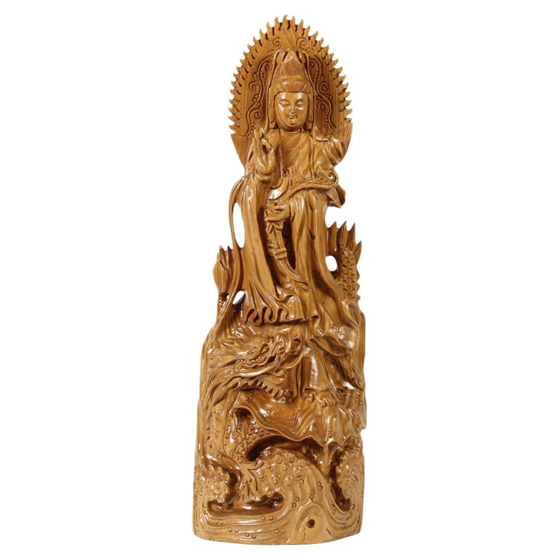 红木绿檀观音菩萨佛像玄关工艺品