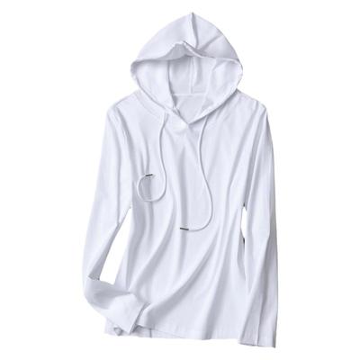 修身卫衣春秋薄款白色连帽纯棉