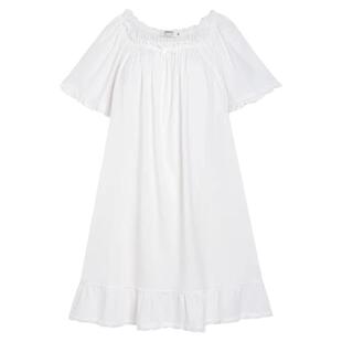 睡裙女夏白色短款针织棉宫廷风宽松大码睡衣可爱圆领公主裙薄款袖