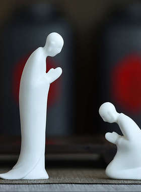 创意陶瓷小僧家居客厅摆件人物和尚桌面装饰品禅意跪拜小沙弥摆设