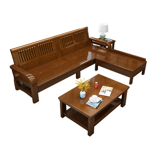 冬夏两用实木沙发小户型组合转角贵妃直排三人位四人位新中式木质