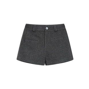 YUSSI灰色百搭高腰短裤女秋冬加厚休闲打底短裤a字毛呢保暖裤子