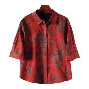 新中式花罗香云纱上衣高端品牌女2024新款桑蚕丝真丝衬衫妈妈装