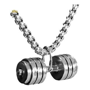 健身房男士哑铃吊坠项链男个性运动钛钢饰品简约配饰潮流挂坠前卫