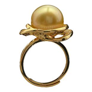 12-14mm925银山茶花款南洋金珠戒指大点位海水珍珠开口戒送爱人