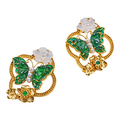 衣锦媚行S925银翡翠蝴蝶耳钉