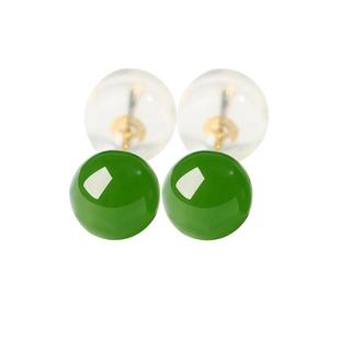 宫里上新18k金碧玉耳钉女和田玉石耳饰绿色耳环新中式生日礼物