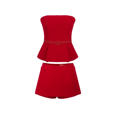 高级TR纯色显白时尚抹胸半裙套装