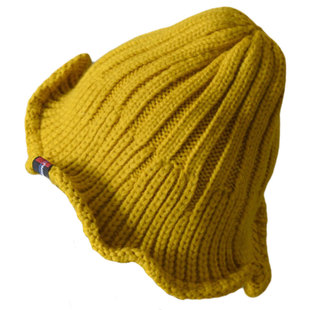 荷叶边毛线帽子女秋冬韩版百搭可凹造型贴标尖顶针织套头帽冷帽