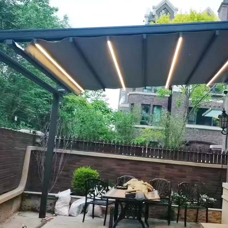 别墅花园智能电动折叠天幕家用智能伸缩式篷雨棚铝合金商铺折叠棚