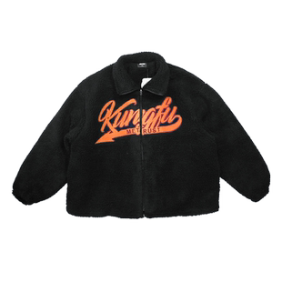 蜜丘琳贴布刺绣Kungfu国潮羊羔绒夹克外套街头嘻哈美式保暖外套