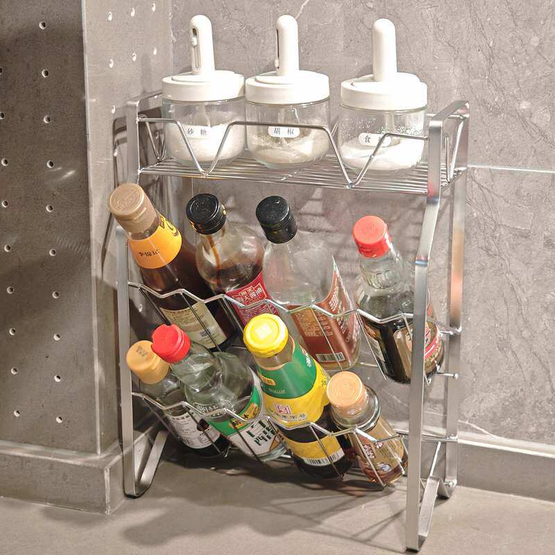 不锈钢厨房调料置物架免安装台面多功能油盐酱醋瓶罐调料收纳架子